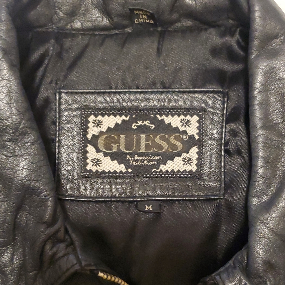 Guess Women's Black Genuine Leather Zip Jacket With Zippered Chest Pockets - Picture 2 of 16